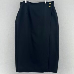 VTG Simon Ellis Union Made Black Wrap Style Gold Knot Button Pencil Skirt SZ 18